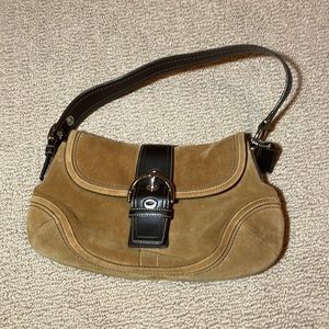 brown suede and leather coach purse